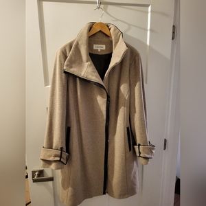 CALVIN KLEIN Women's Size 1X Tan Beige Wool Blend Dress double breast Coat